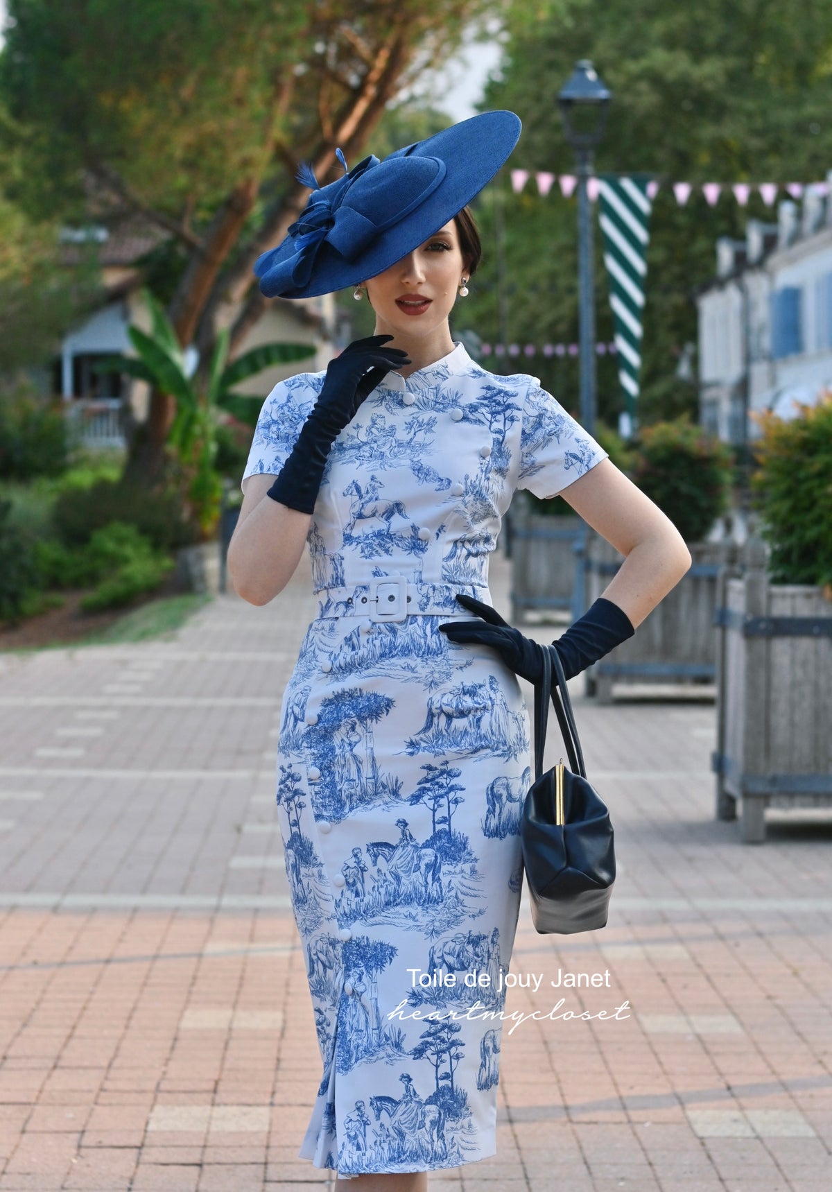 Toile de jouy Janet - 1950s pencil dress with pleat front - heartmycloset