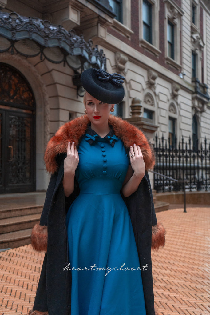 CECIL - teal bow dress with black lace 50s (premium fabric)