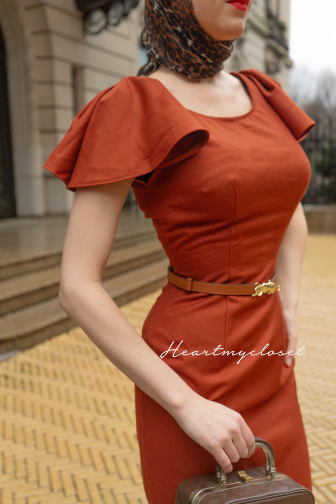 kate middleton inspired dress with pleated flutter sleeves - Premium fabric - custom made