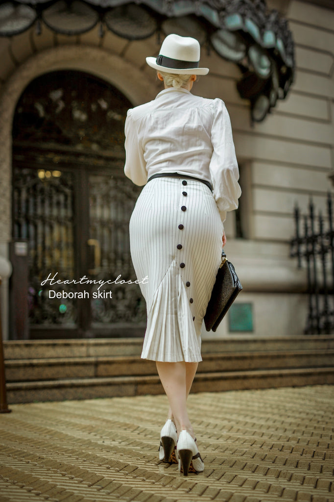 Deborah skirt - pencil skirt with pleats pinstripe
