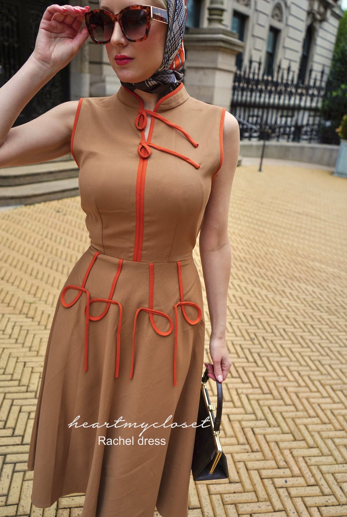 RACHEL in camel - swing vintage inspired dress - heartmycloset