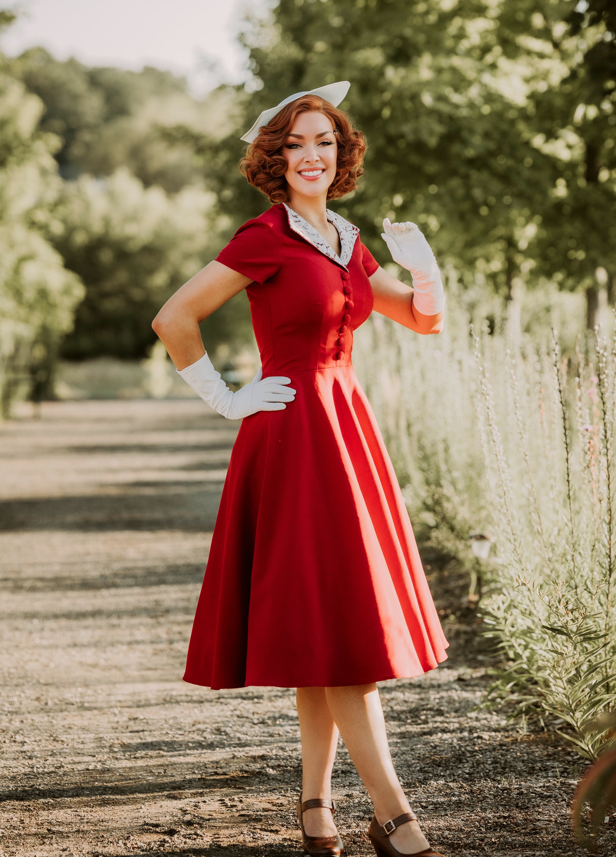 rose lace 1950s - retro vintage dress 50s Vintage Dress (Swing Skirt)