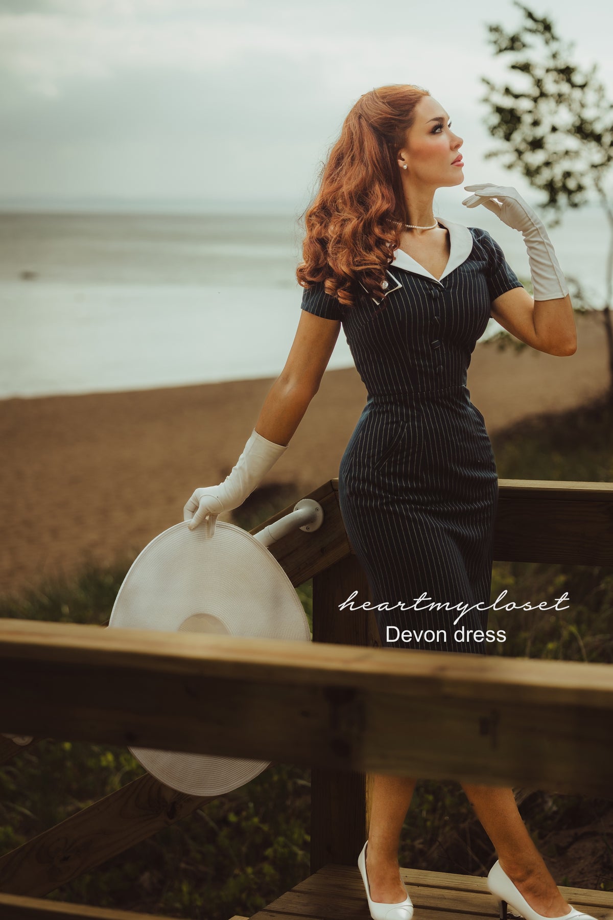 pinstripe DEVON - retro vintage dress pencil - heartmycloset
