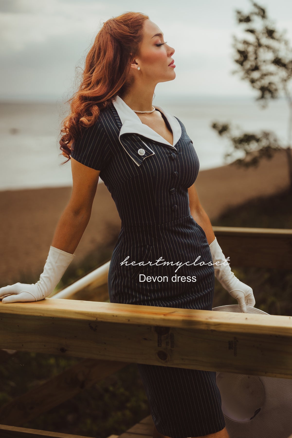 pinstripe DEVON - retro vintage dress pencil - heartmycloset