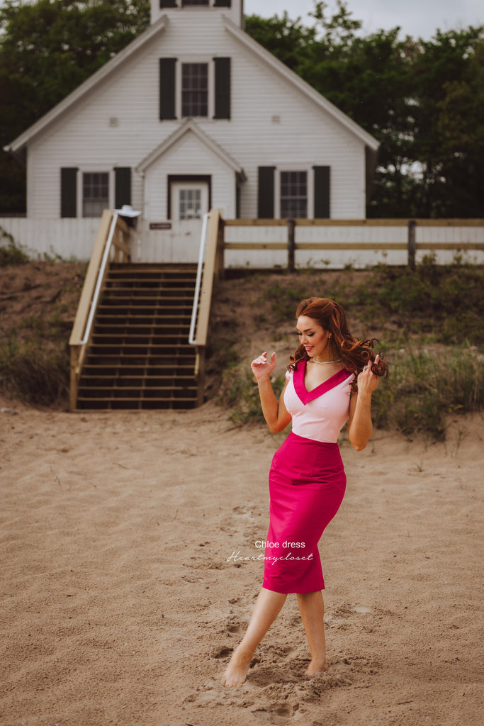 Chloe- 1950s vintage inspired colorblock dress