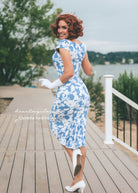 Camellia linen floral - pleated back pencil dress - heartmycloset