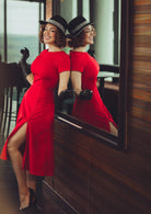 Abigail- red Aline dress with pearl buttons - heartmycloset