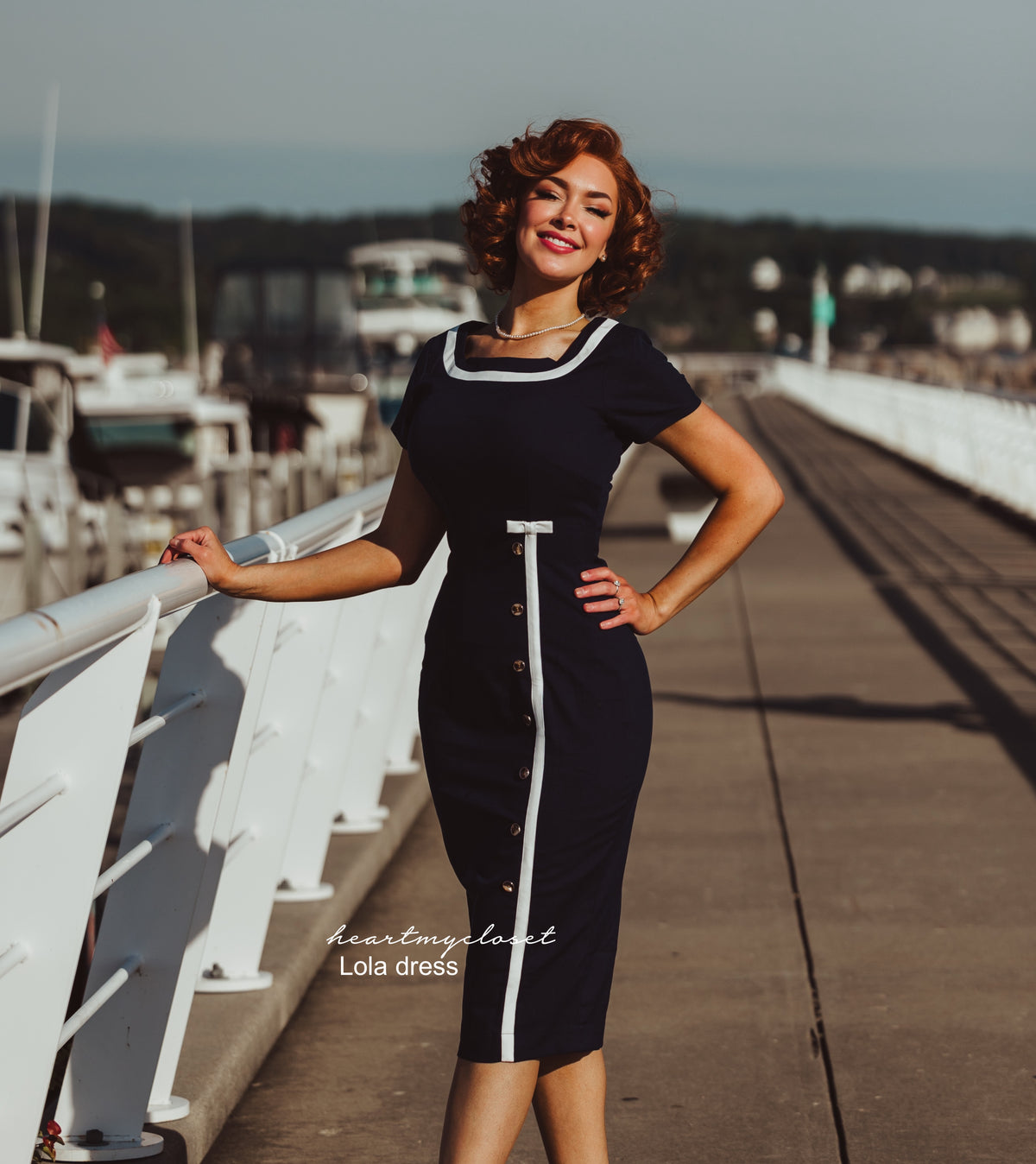 LOLA - Joan Holloway pencil dress contrast trim bow - heartmycloset