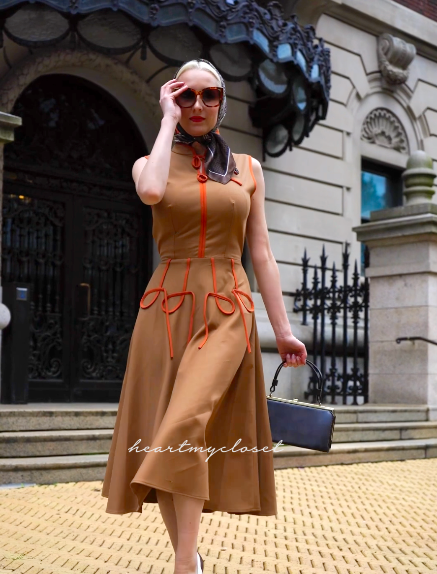 RACHEL in camel - swing vintage inspired dress - heartmycloset