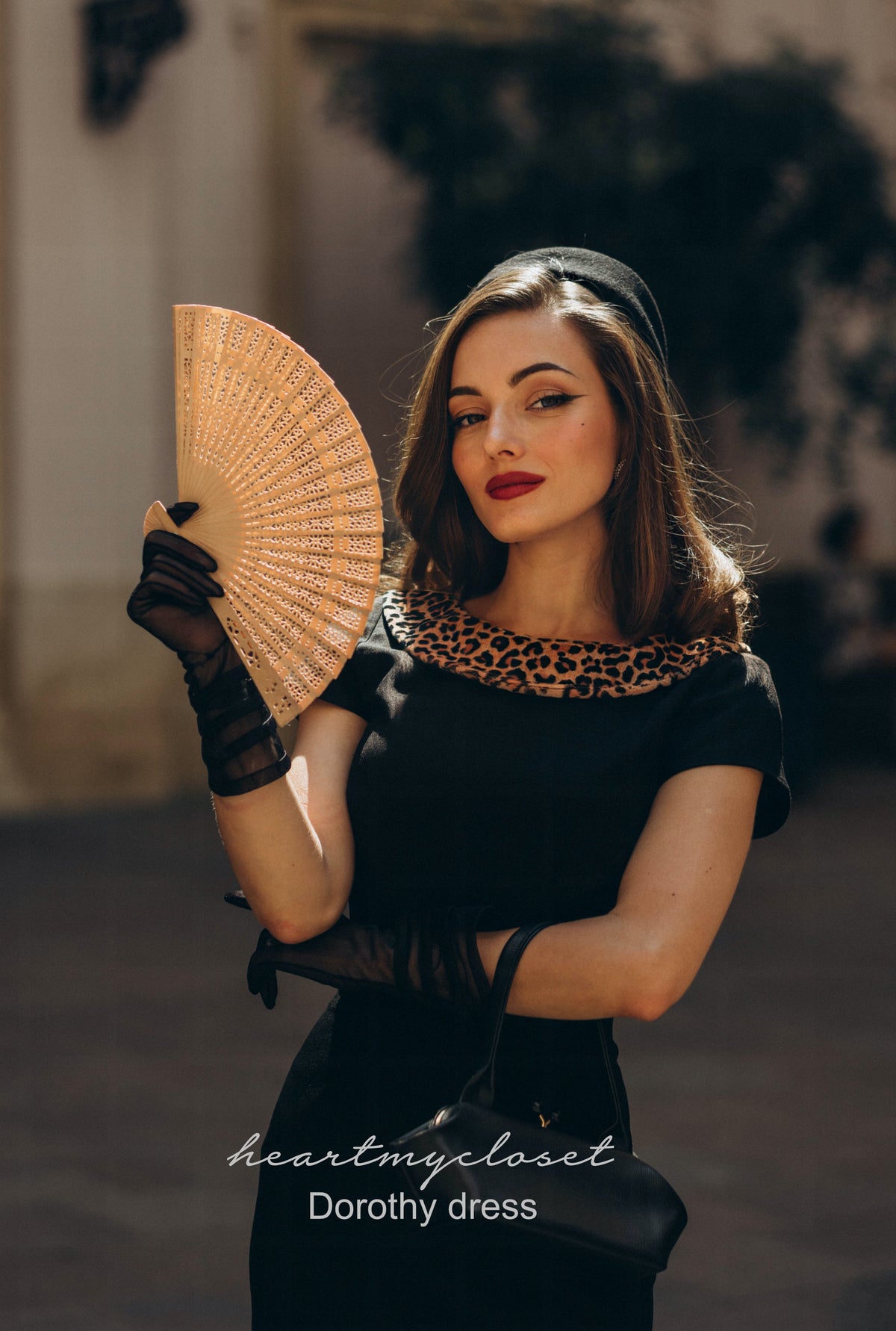Dorothy with leopard trim- retro vintage pencil dress bow back - heartmycloset