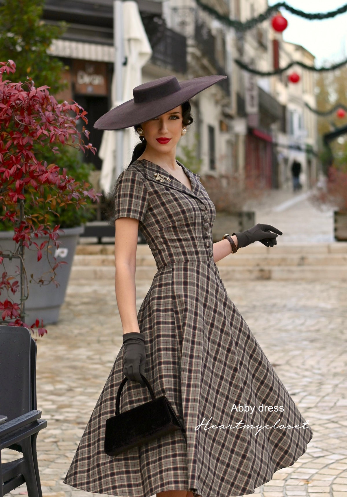 ABBY brown plaid - retro plaid vintage dress 50s custom made - heartmycloset