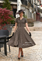 ABBY brown plaid - retro plaid vintage dress 50s custom made - heartmycloset