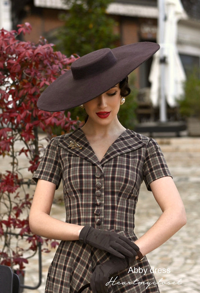 ABBY brown plaid - retro plaid vintage dress 50s custom made
