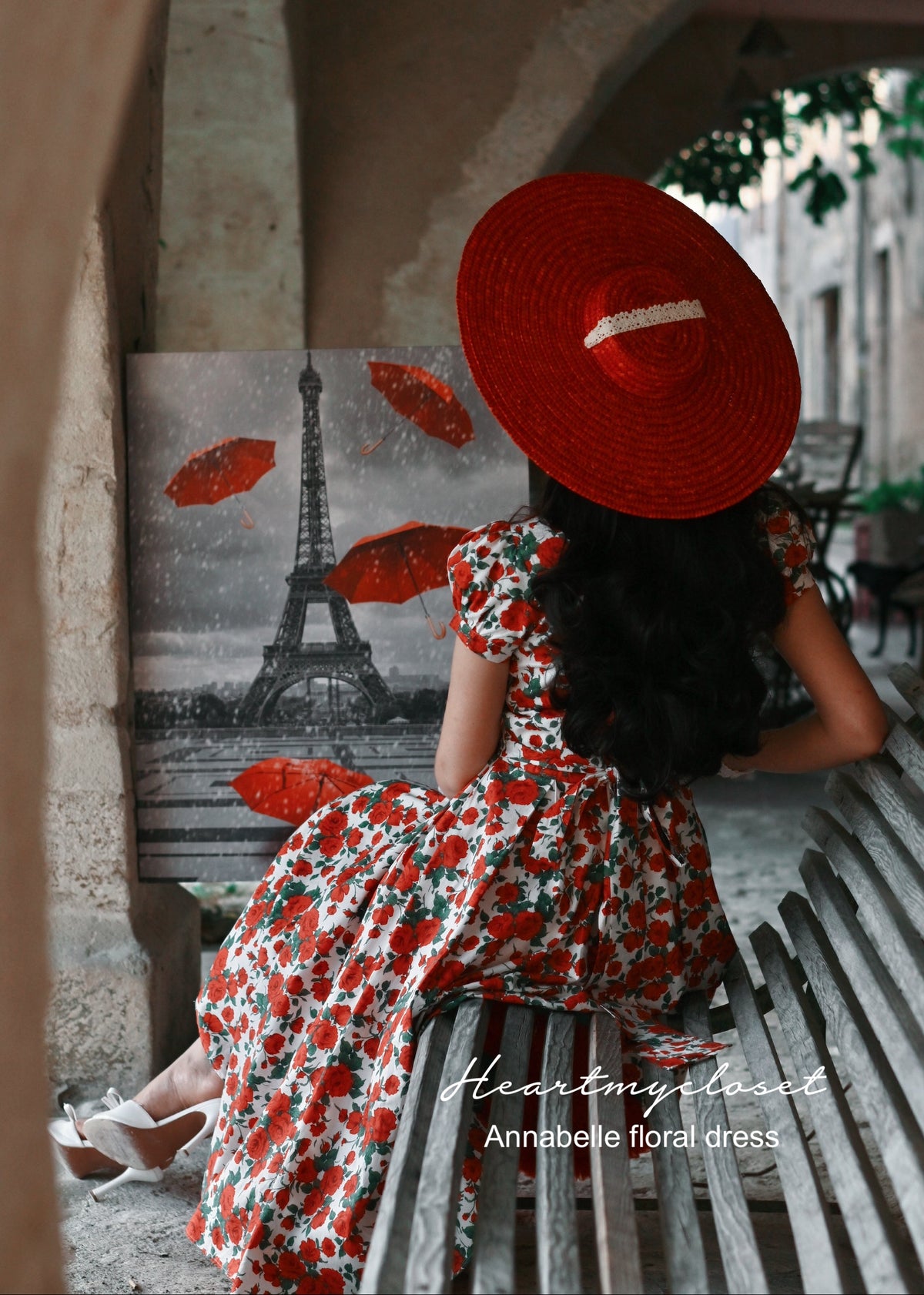 Annabelle cotton dress- red floral swing dress 1950s inspired - heartmycloset
