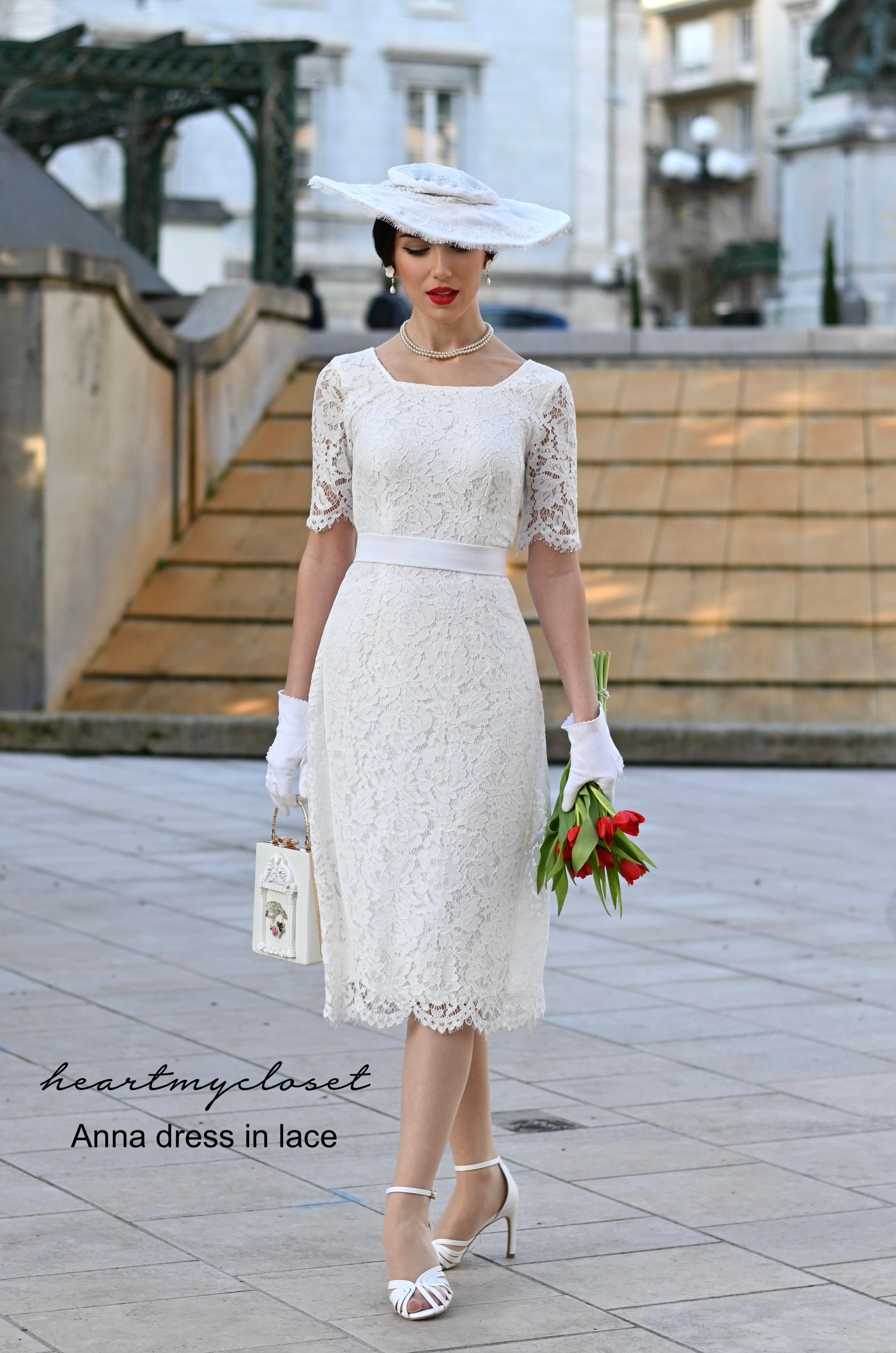 Anna lace- 1950s vintage dress with pleat at back – heartmycloset Anna lace- 1950s vintage dress with pleat at back – heartmycloset