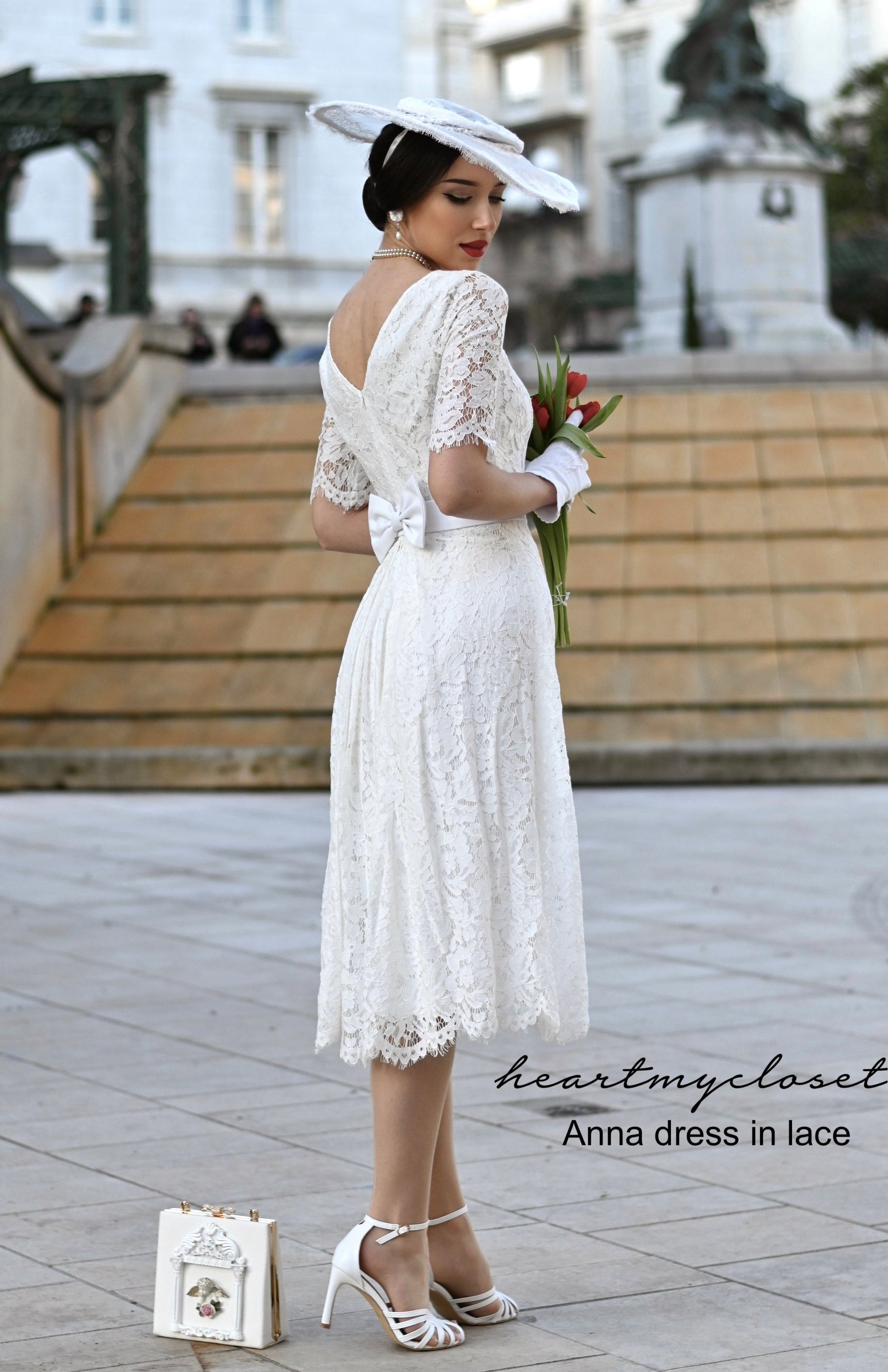 Anna lace- 1950s vintage dress with pleat at back heartmycloset Anna lace- 1950s vintage dress with pleat at back heartmycloset