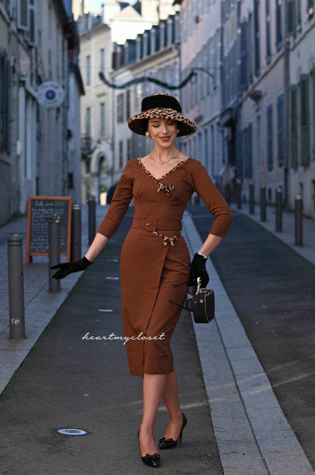 Ashley leopard - retro vintage bow dress pencil - heartmycloset