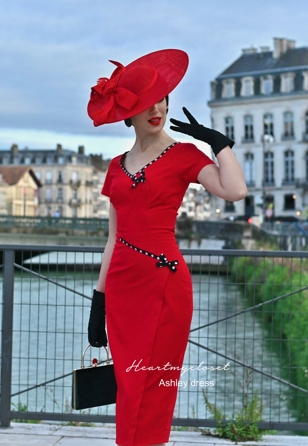 Ashley polkadot - retro vintage bow dress pencil - heartmycloset