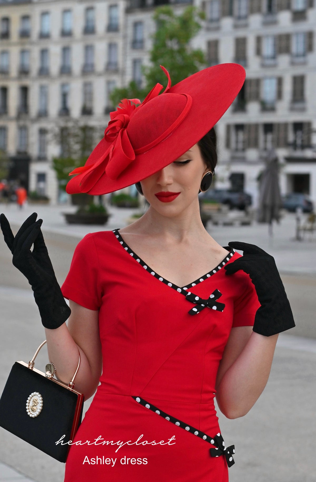 Ashley polkadot - retro vintage bow dress pencil - heartmycloset