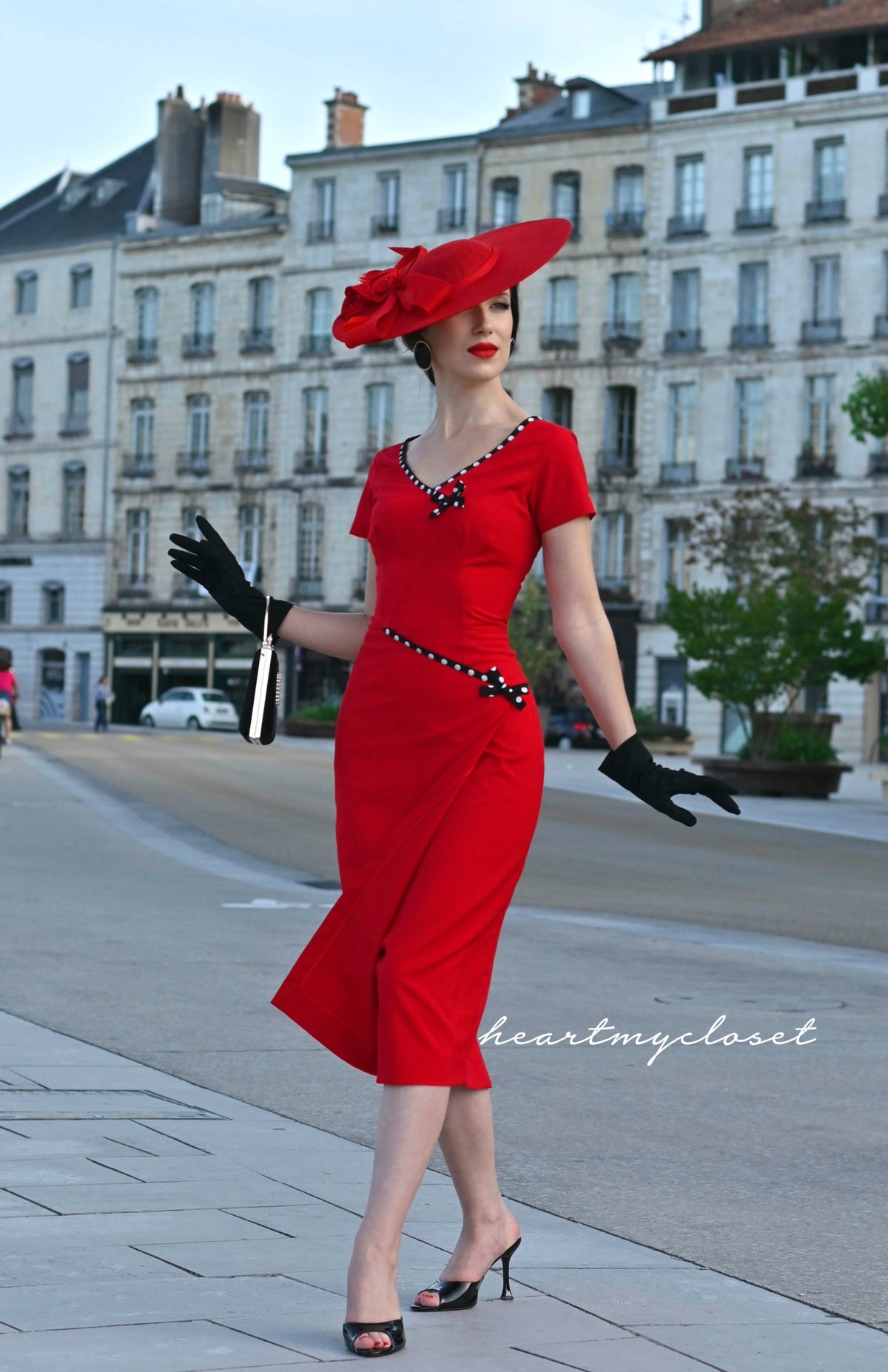 Ashley polkadot - retro vintage bow dress pencil - heartmycloset