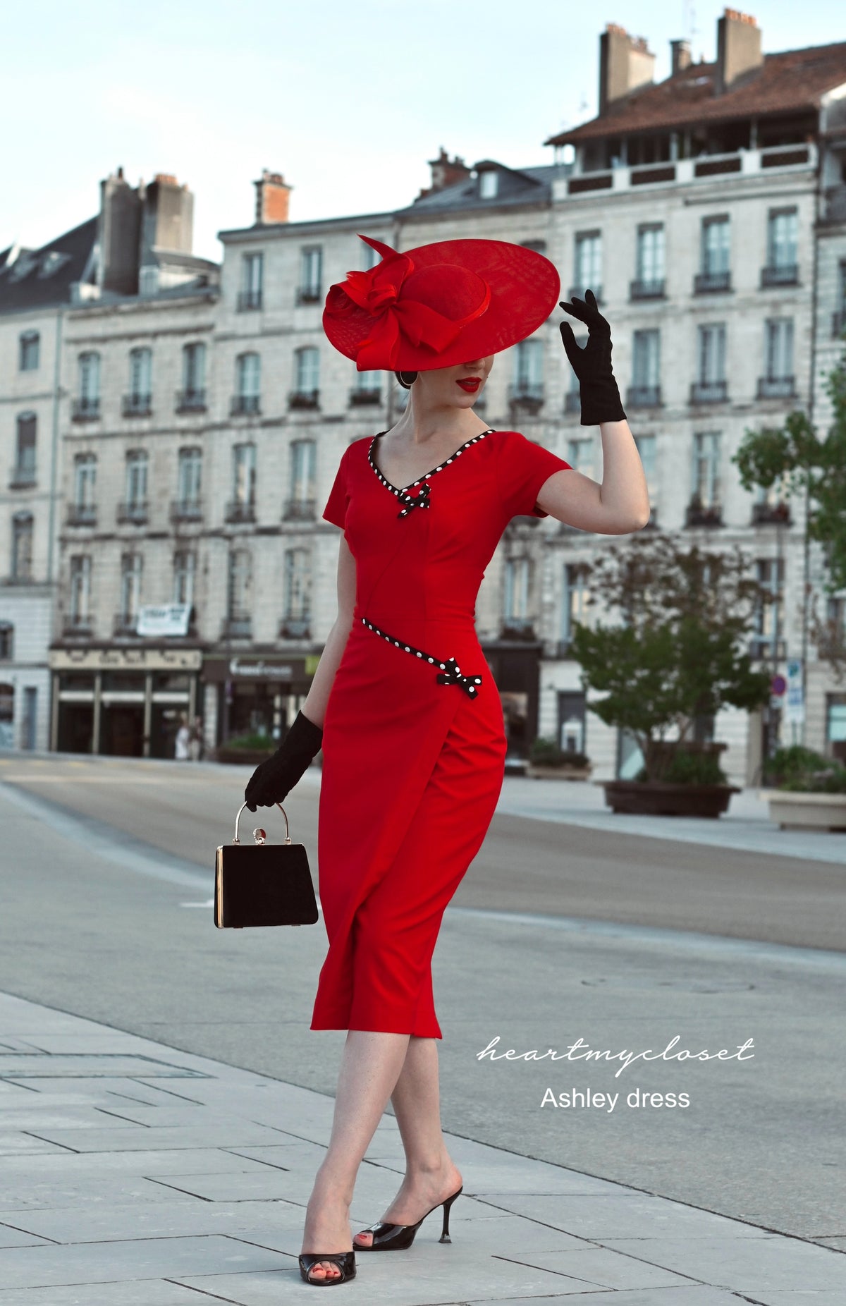 Ashley polkadot - retro vintage bow dress pencil - heartmycloset