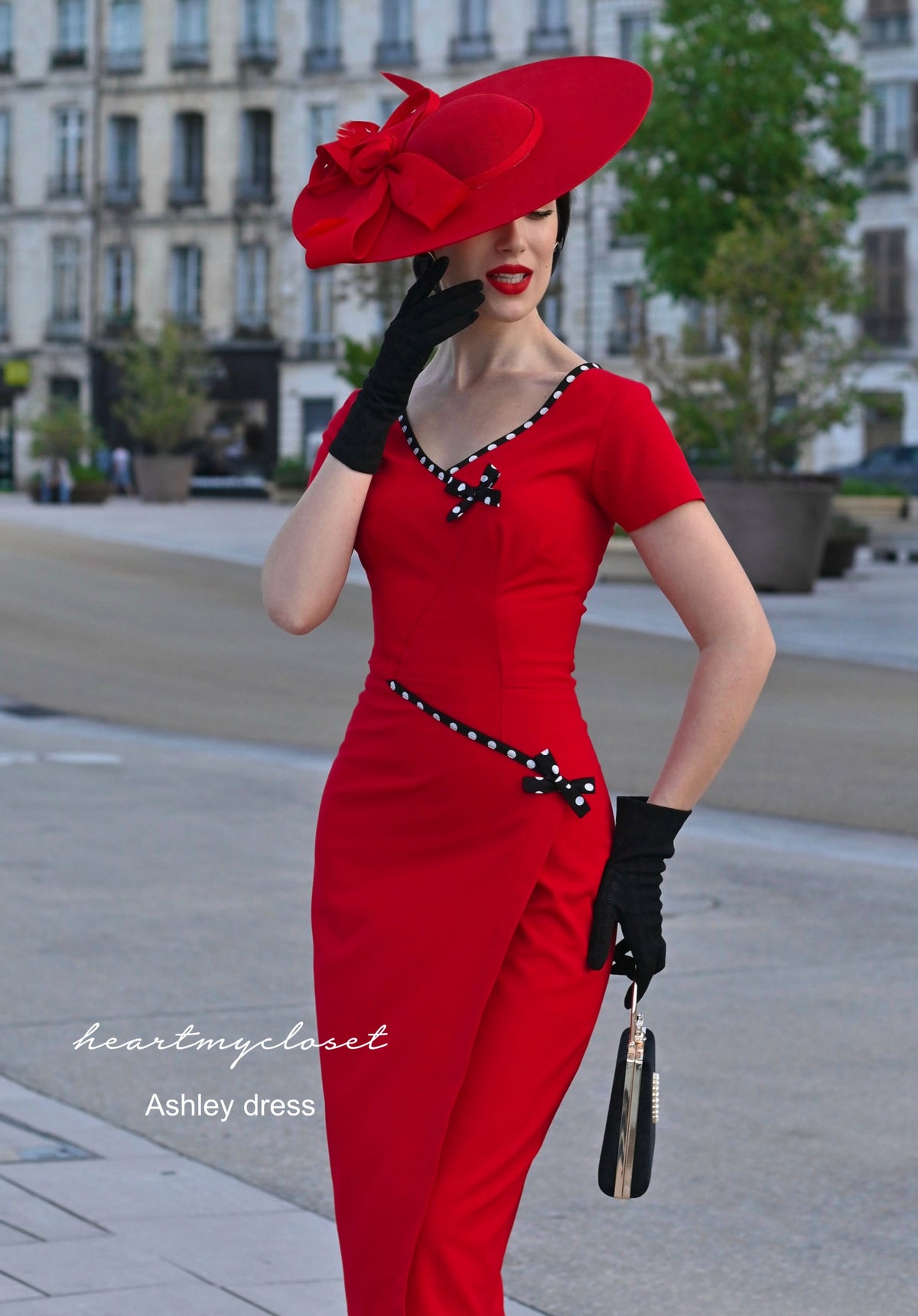 Ashley polkadot - retro vintage bow dress pencil - heartmycloset