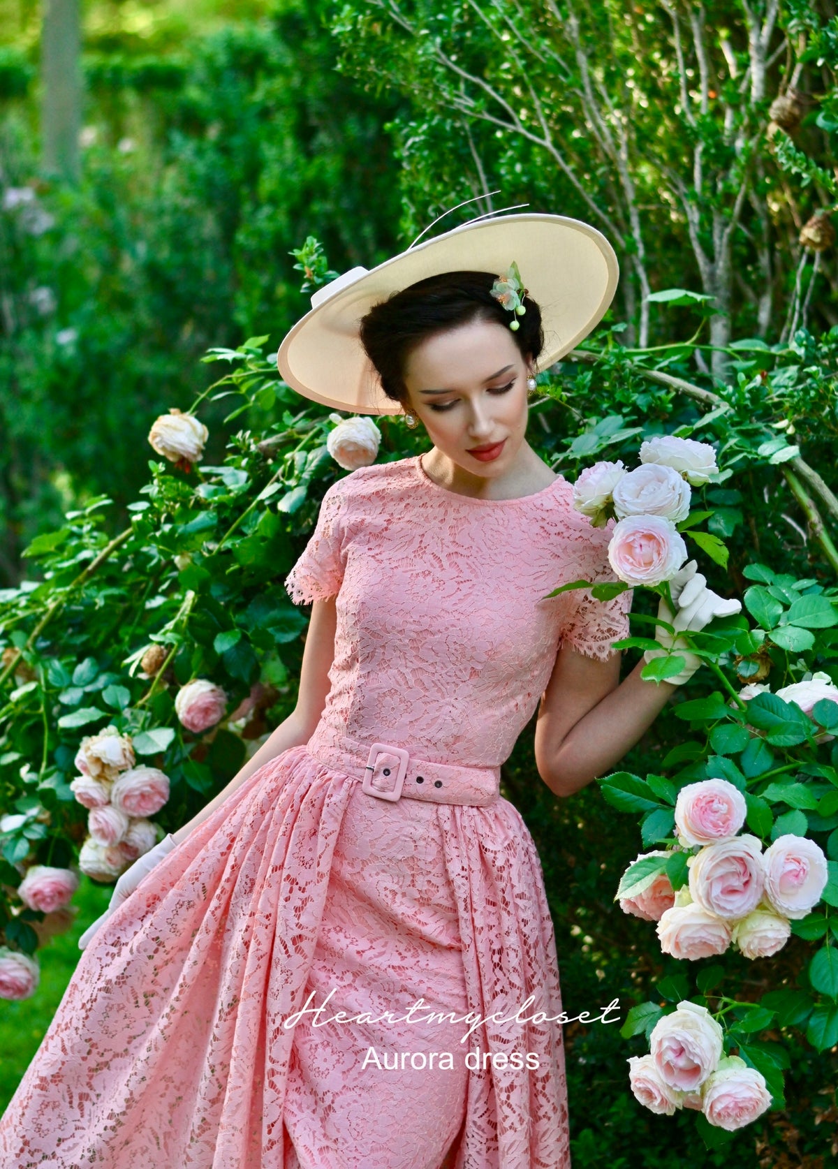 Pink Lace Aurora pencil dress with removable skirt wrap - heartmycloset