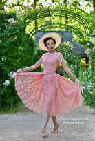 Pink Lace Aurora pencil dress with removable skirt wrap - heartmycloset