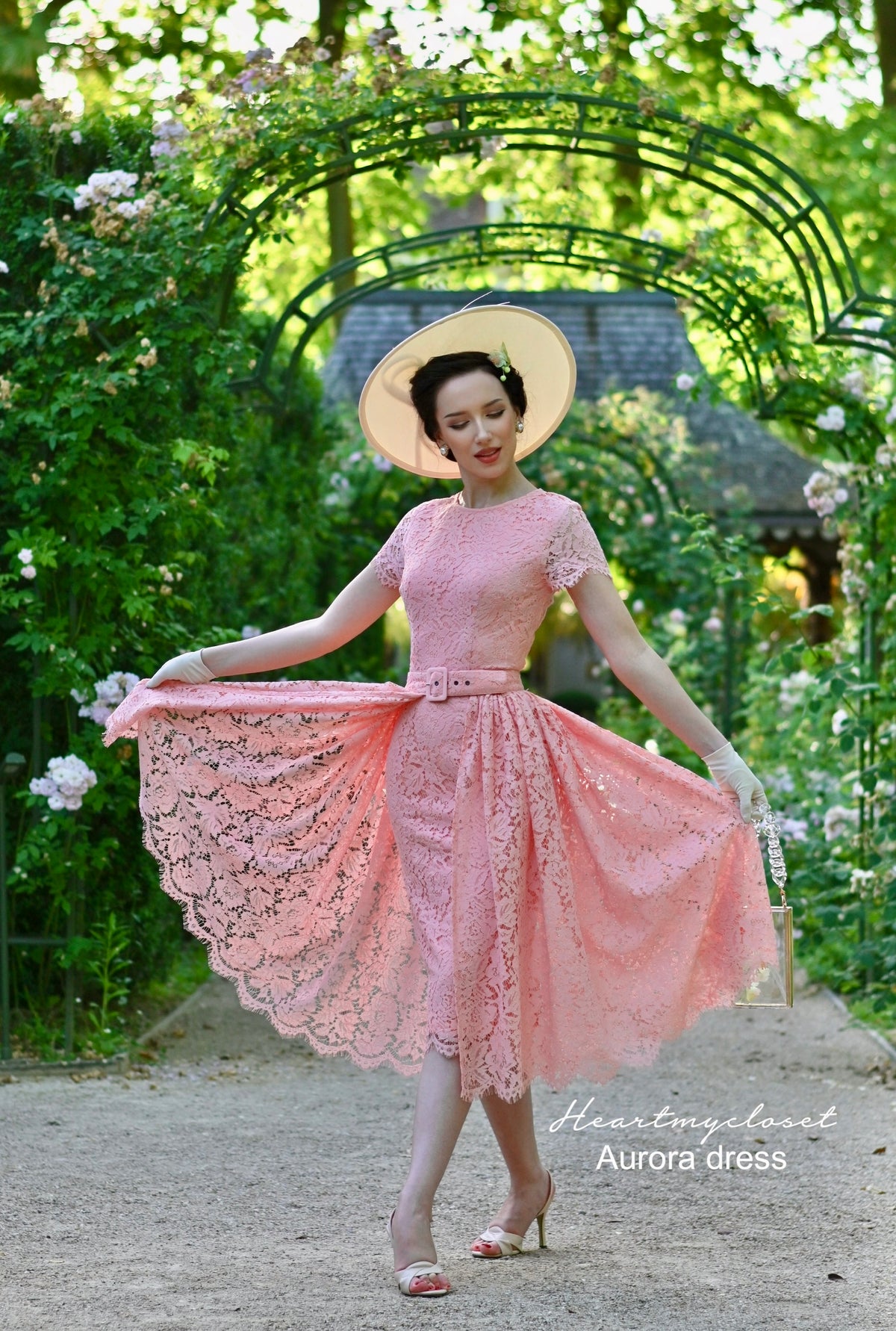 Pink Lace Aurora pencil dress with removable skirt wrap - heartmycloset