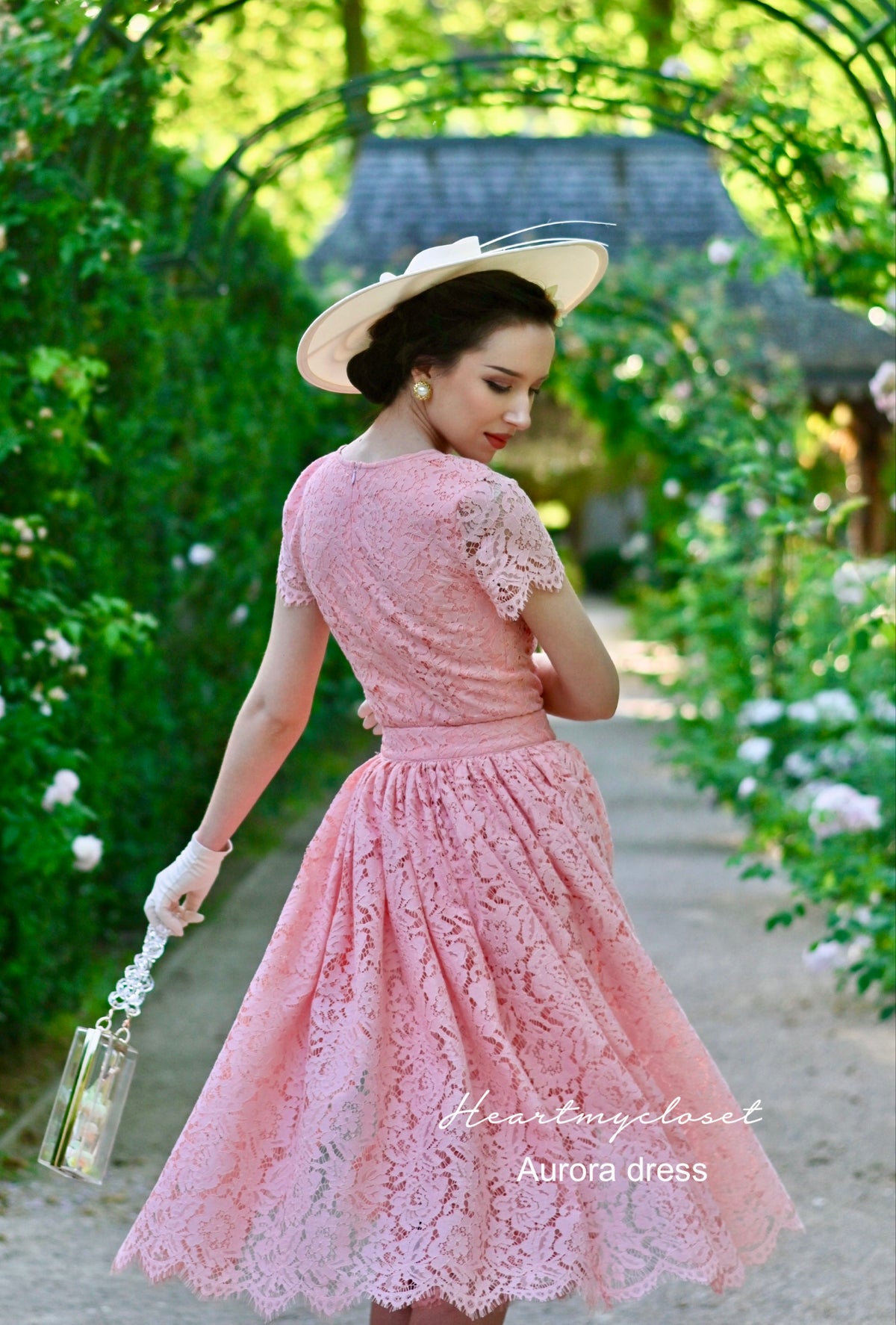 Pink Lace Aurora pencil dress with removable skirt wrap - heartmycloset