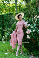 Pink Lace Aurora pencil dress with removable skirt wrap - heartmycloset