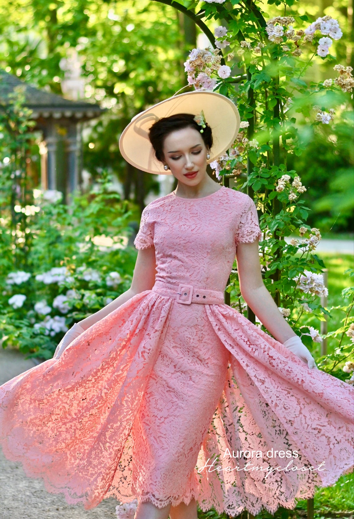 Pink Lace Aurora pencil dress with removable skirt wrap - heartmycloset