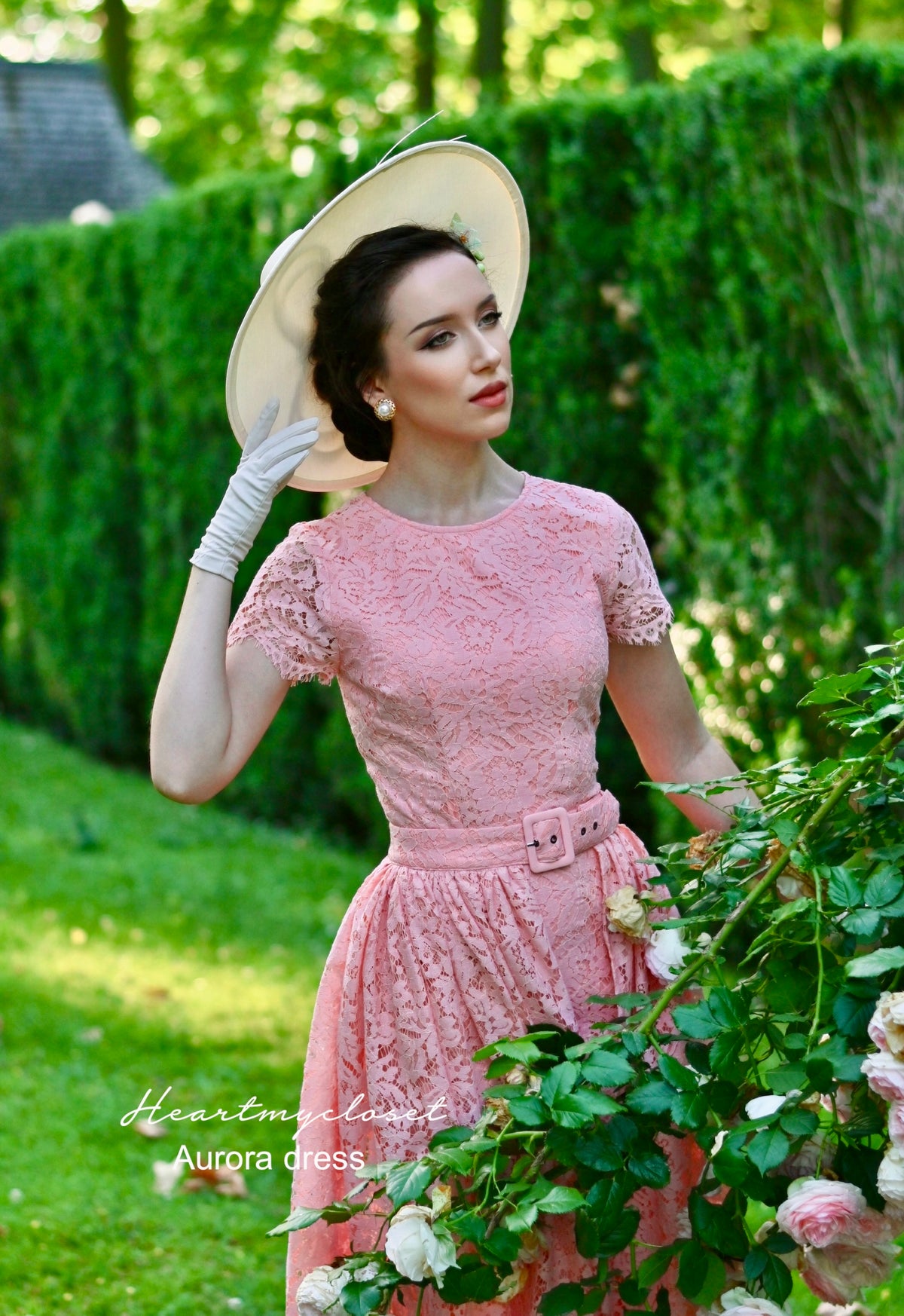 Pink Lace Aurora pencil dress with removable skirt wrap - heartmycloset