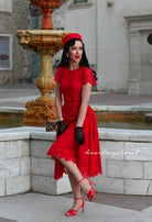 Red Lace Aurora pencil dress with removable skirt wrap - heartmycloset