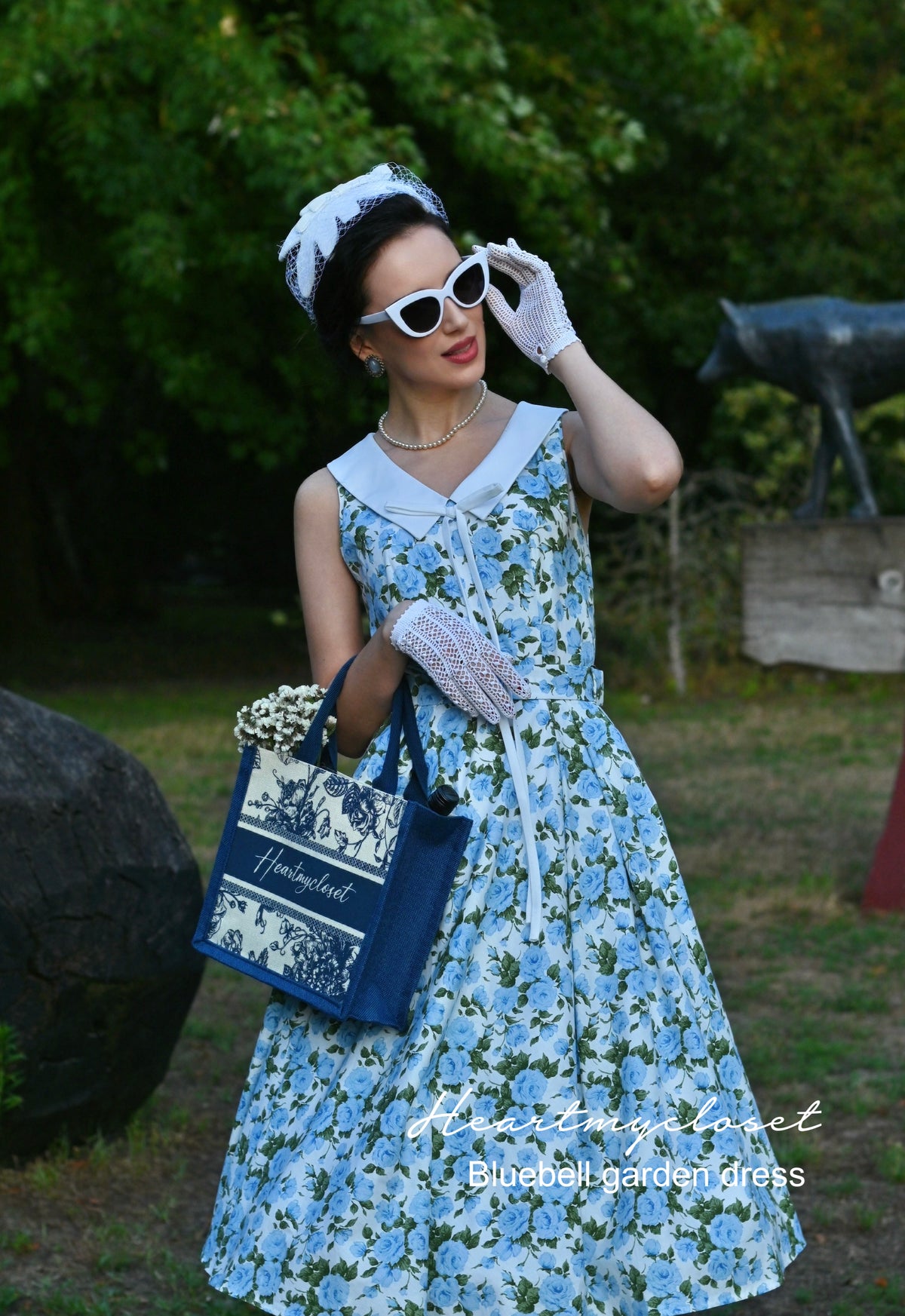 Bluebell garden dress - blue floral cotton swing dress 1950s inspired - heartmycloset