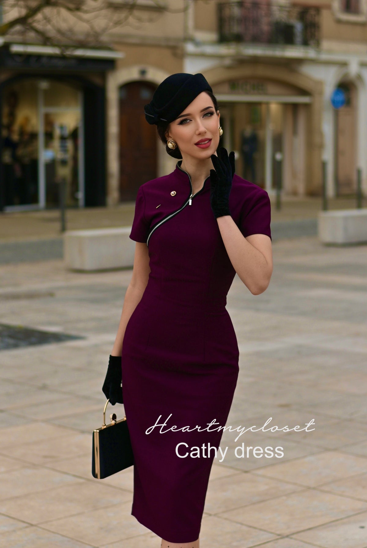 Cathy pencil - mandarin collar pencil dress - heartmycloset