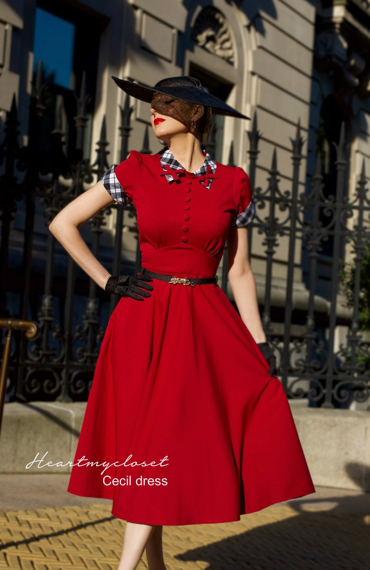 CECIL with belt - red bow dress with checkered - heartmycloset
