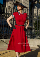 CECIL with belt - red bow dress with checkered - heartmycloset