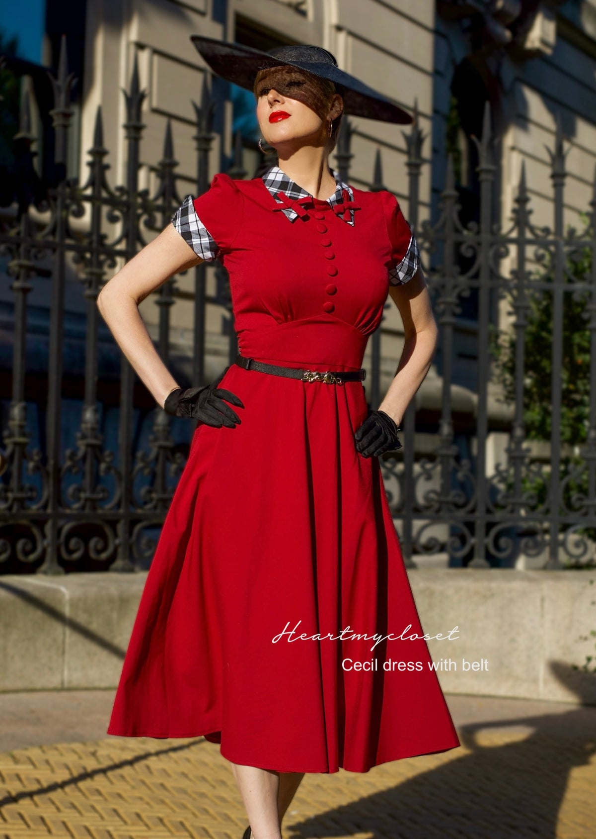CECIL with belt - red bow dress with checkered - heartmycloset