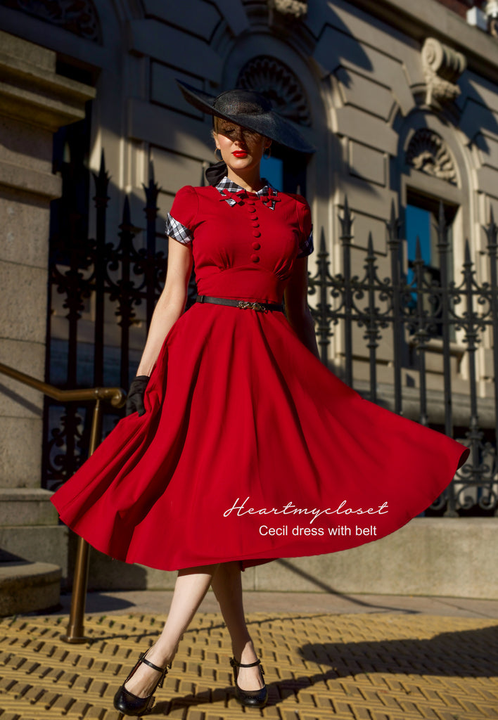 CECIL with belt - red bow dress with checkered