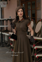 CECIL - brown houndstooth dress with contrast collar - heartmycloset