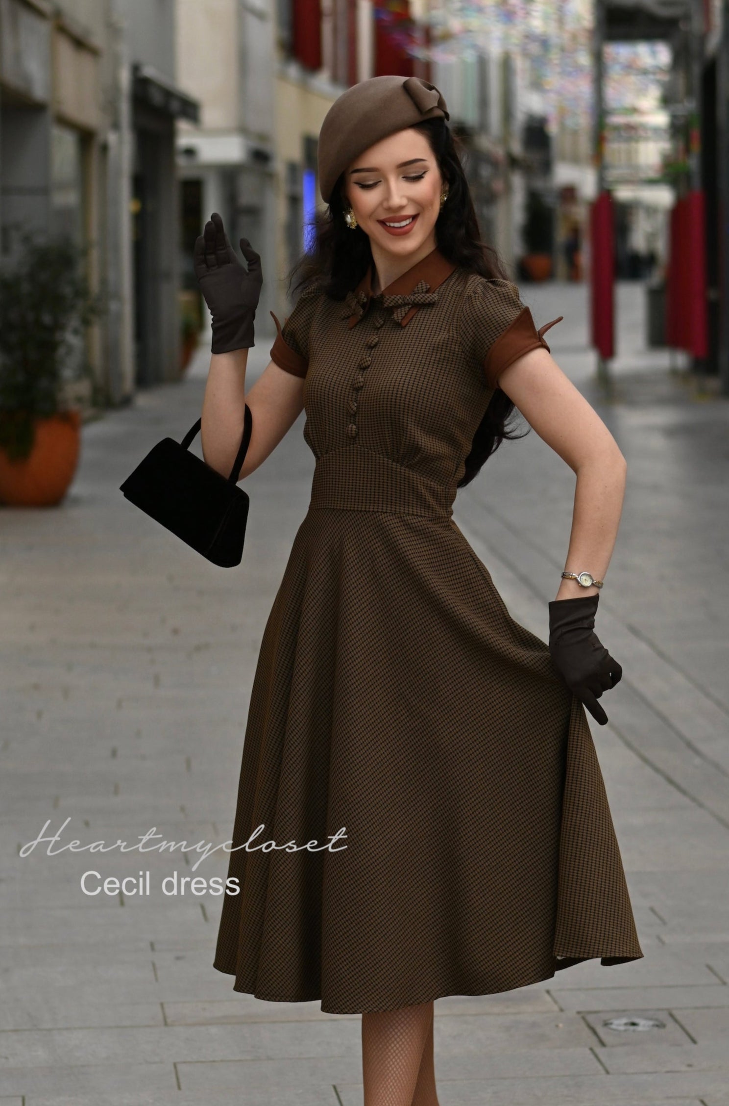 Cecil - brown 1950s houndstooth dress | HeartMyCloset heartmycloset Cecil - brown 1950s houndstooth dress | HeartMyCloset heartmycloset