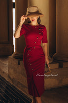 Celine- 1950s pencil dress with leopard velvet buttons - heartmycloset