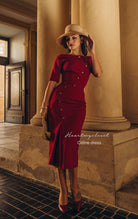 Celine- 1950s pencil dress with leopard velvet buttons - heartmycloset