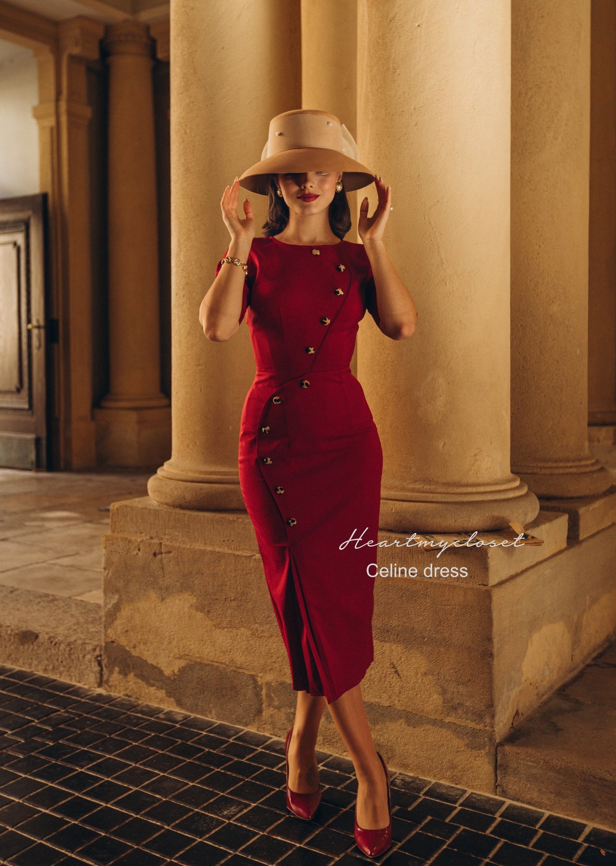 Celine- 1950s pencil dress with leopard velvet buttons - heartmycloset