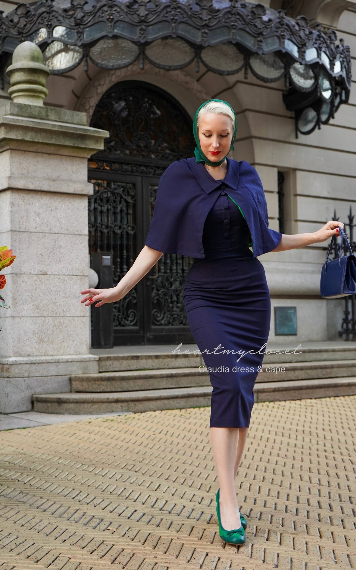 Claudia dress with short cape - vintage 1950s inspired outfit - heartmycloset