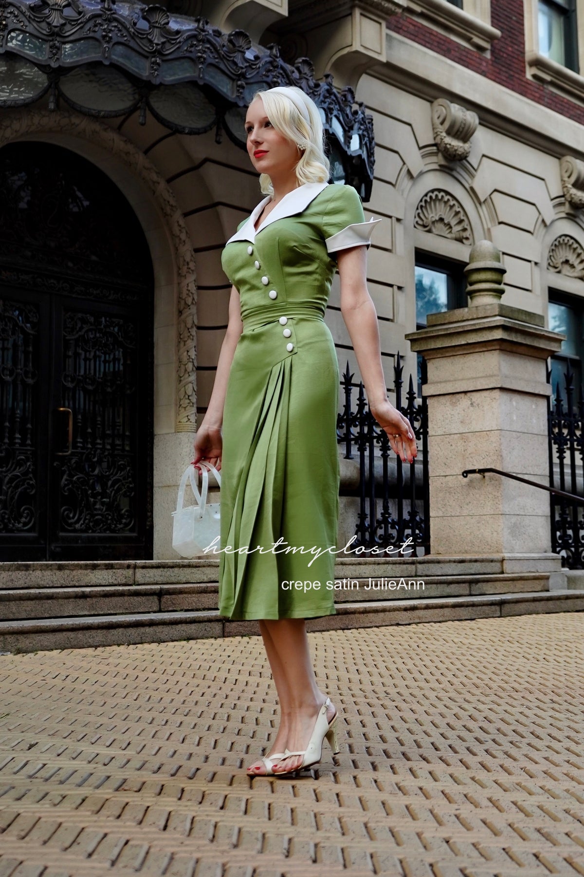 crepe satin JulieAnn - 1950s pleated vintage dress - heartmycloset