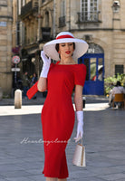Deborah - SHORT SLEEVE pleated back pencil dress - heartmycloset