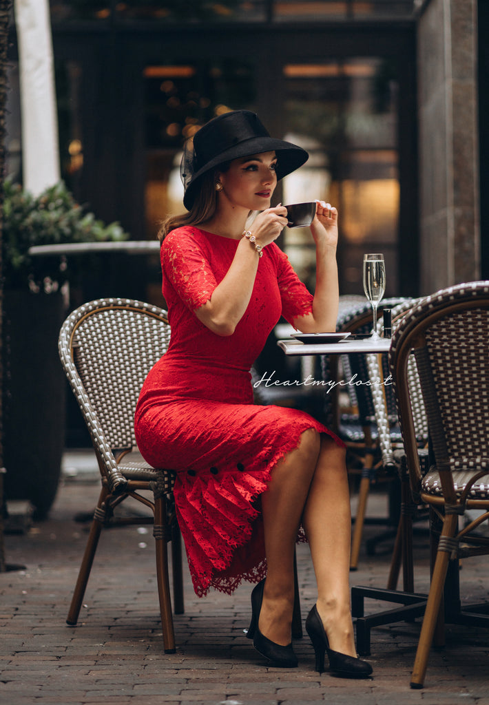 Lace Deborah - pleated back pencil dress 1950s inspired