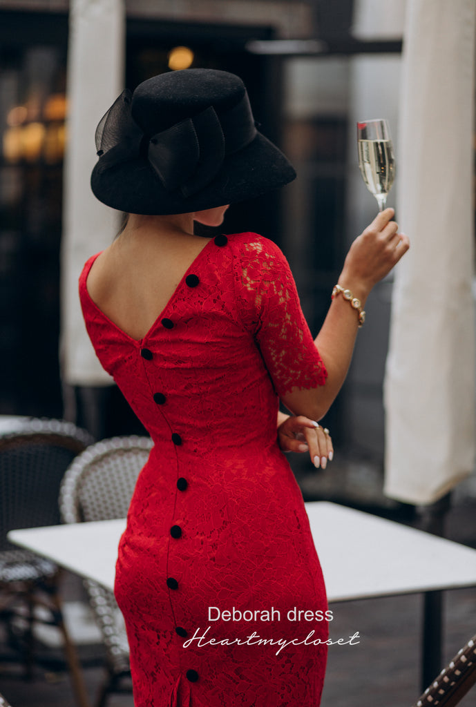 Lace Deborah - pleated back pencil dress 1950s inspired